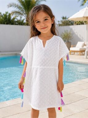 Andy & Evan White Eyelet Swim Coverup with Multicolor Tassels Size 5Y - NEW